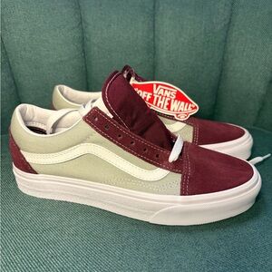 Vans Maroon and Grey Low-Top Sneakers